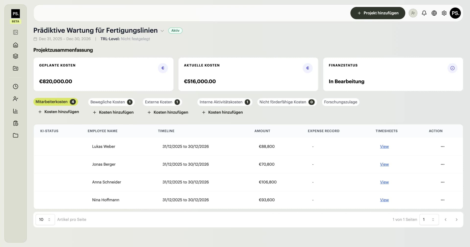 Cost Control for Funded Projects — SubventAI