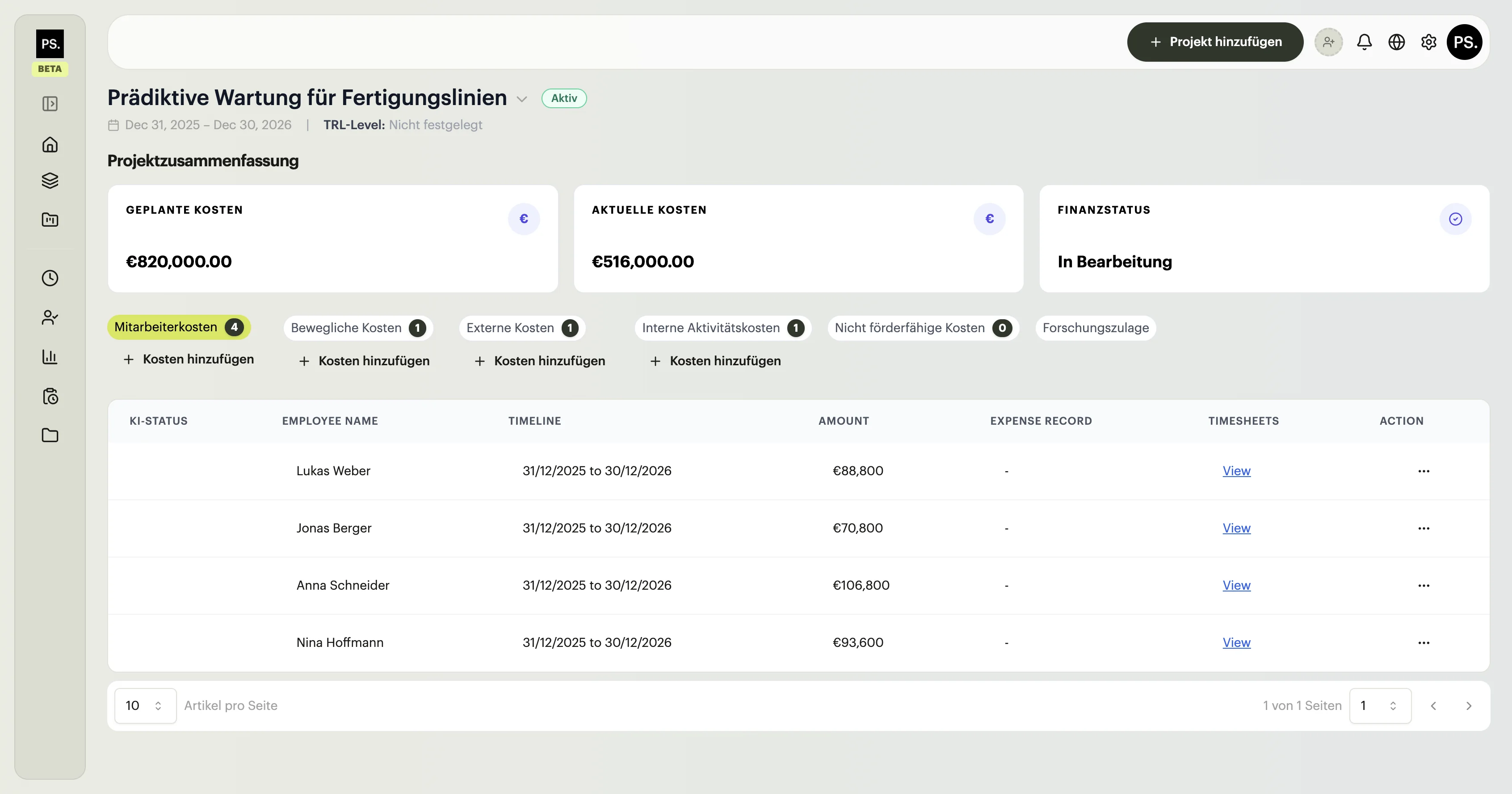 Cost Control for Funded Projects — SubventAI